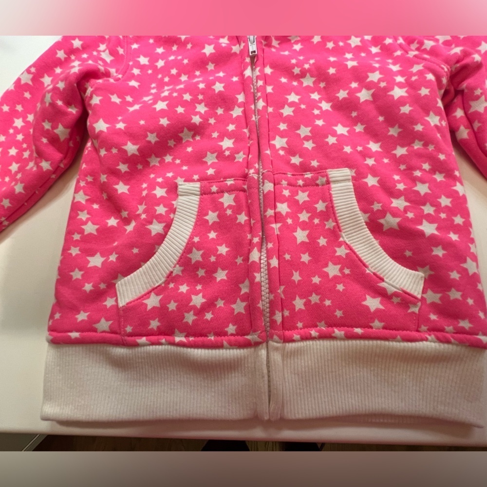 HEALTHTEX GIRLS PINK STARRED SIZE 5T HOODIE ZIP UP SWEAT SHIRT. BRITE PINK/WHITE - Picture 6 of 11